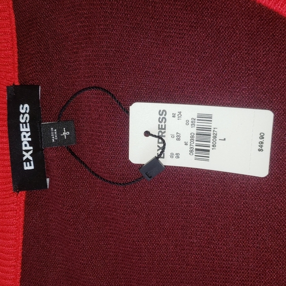 Express V Neck Pullover Sweater L Burgandy with Red Collar - Picture 3 of 7